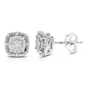 1/6 cttw 54 Stones Round Lab Grown Diamond Studs Earrings .925 Sterling Silver Prong Set Square Shape