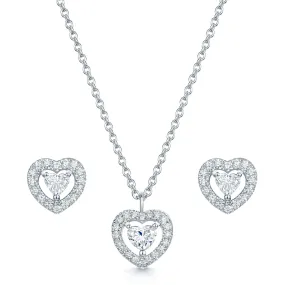 18ct White Gold Diamond Heart Pendant & Earring Set