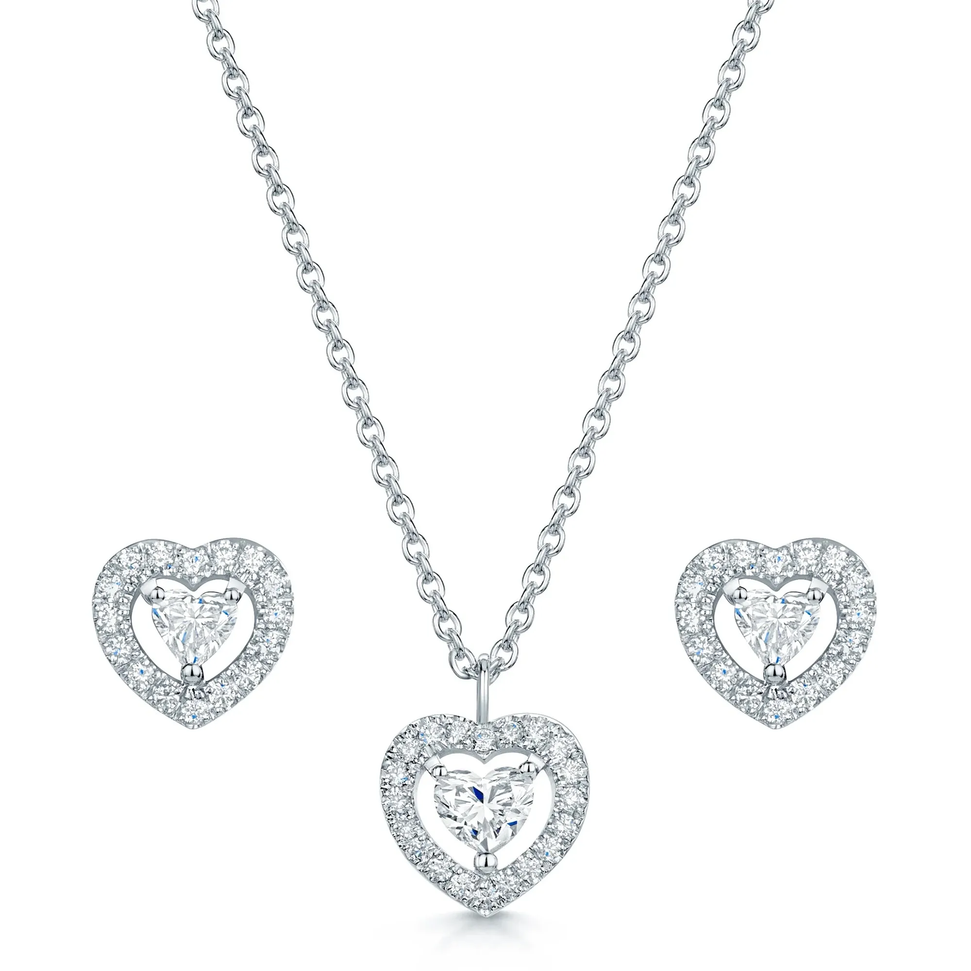 18ct White Gold Diamond Heart Pendant & Earring Set