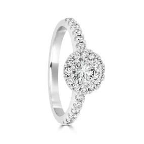 18ct White Gold Diamond Ring with Pave Set Surround and Shoulders