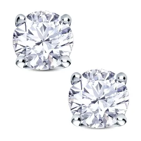 18ct White Gold Round Brilliant Cut Diamond Four Claw Tulip Stud Earrings