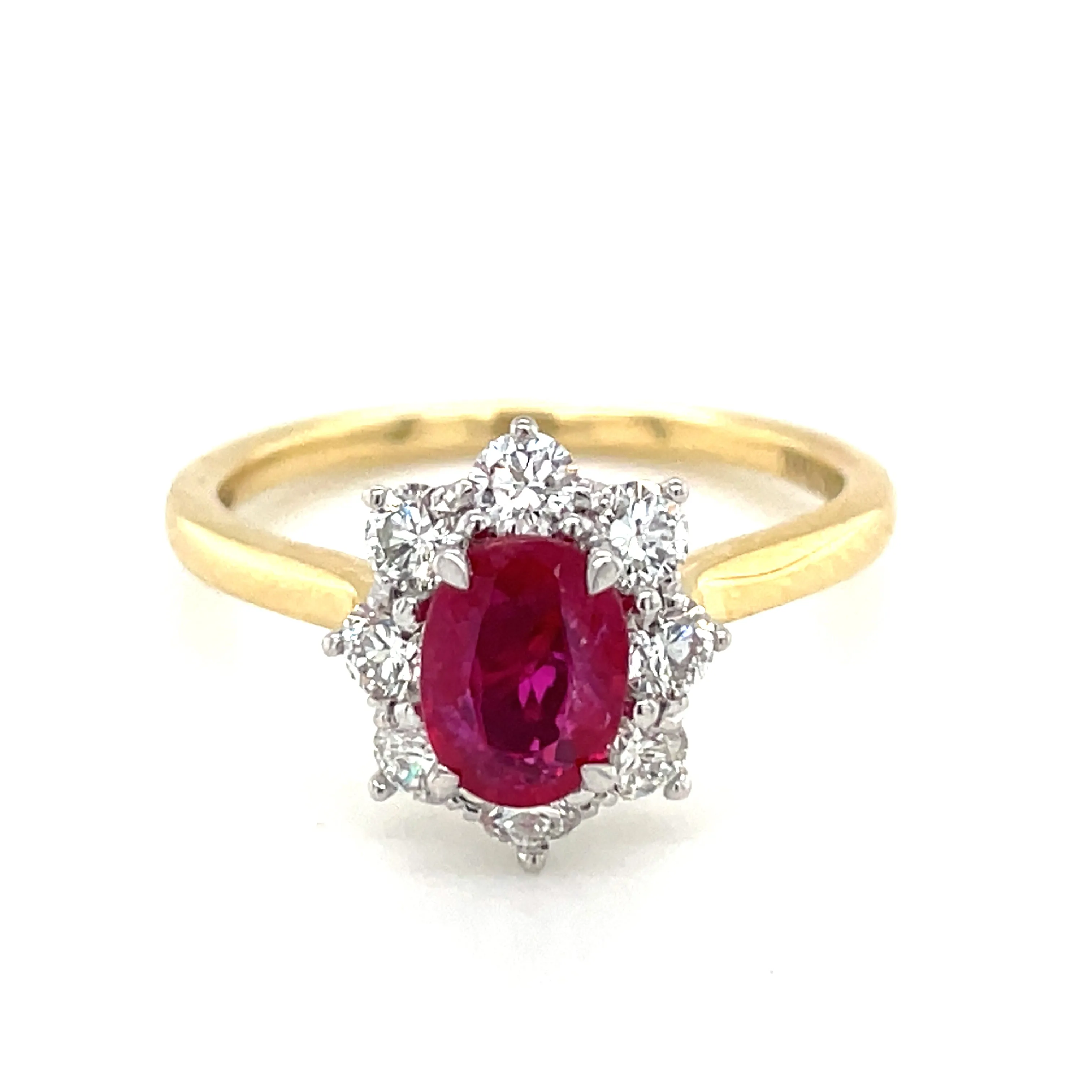 18ct Yellow Gold Earth Grown 1ct Ruby & Diamond Cluster Halo Engagement Ring