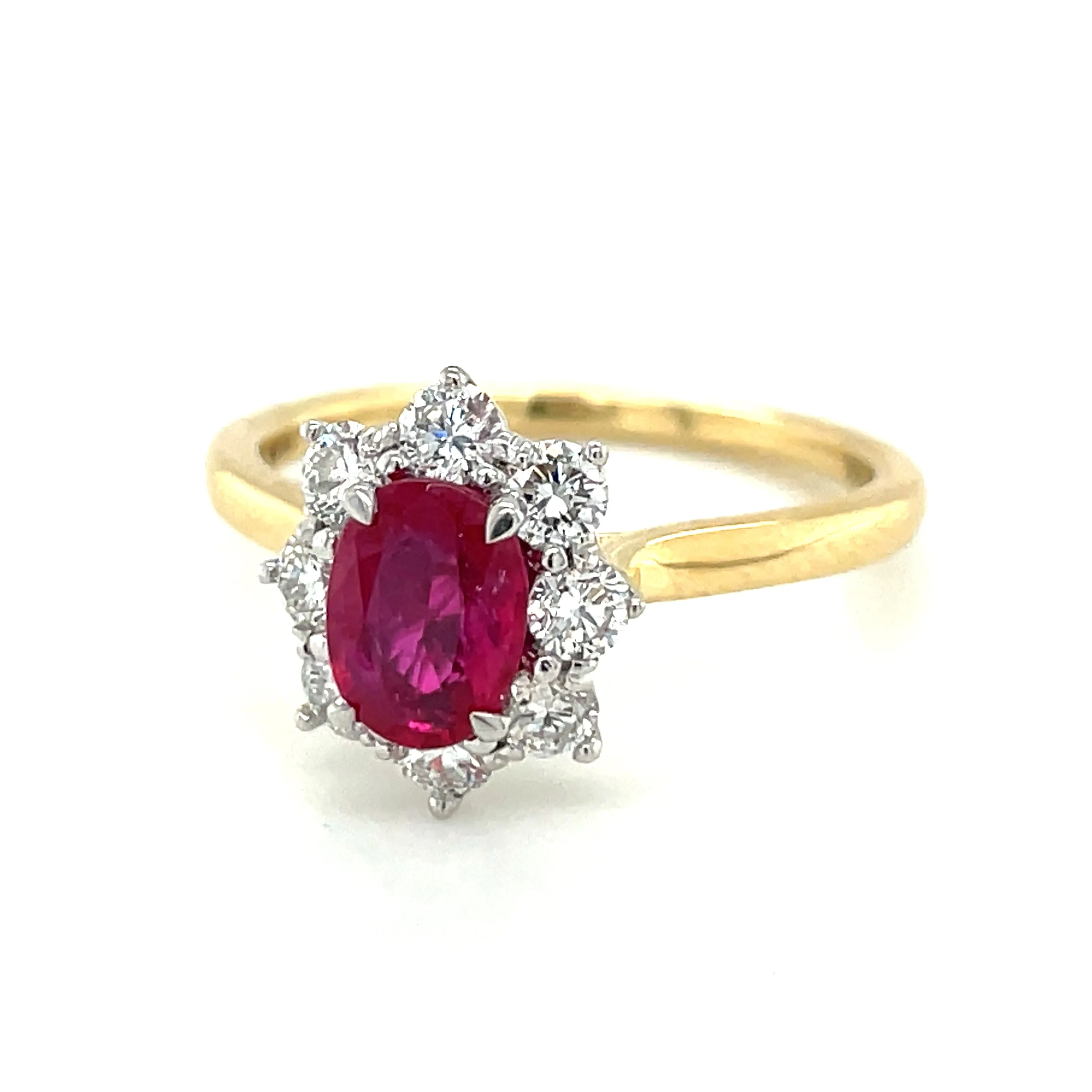 18ct Yellow Gold Earth Grown 1ct Ruby & Diamond Cluster Halo Engagement Ring