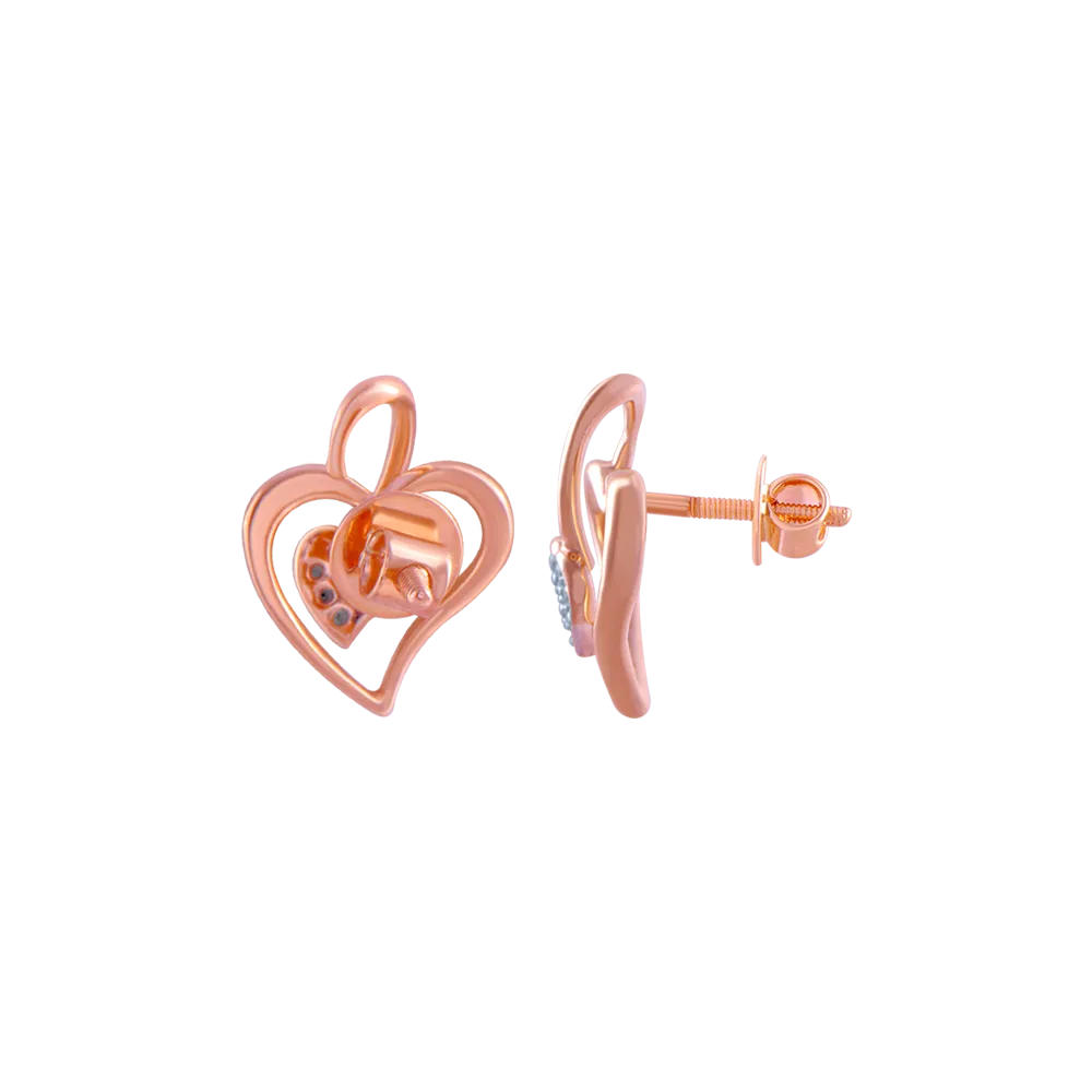 18k (750) Rose Gold And Diamond Stud Earrings For Women