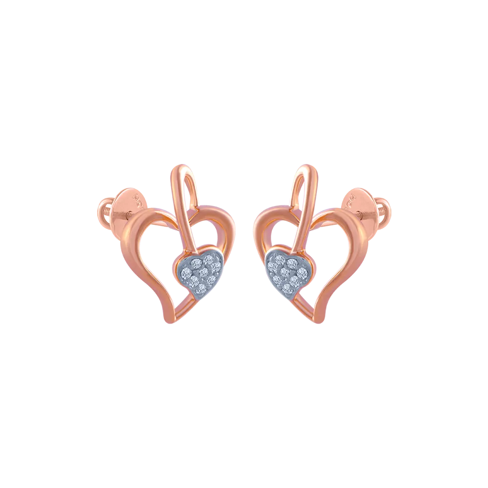 18k (750) Rose Gold And Diamond Stud Earrings For Women