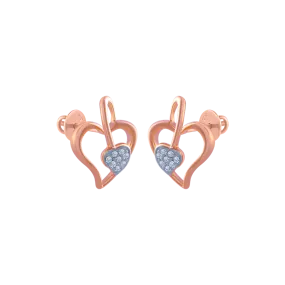 18k (750) Rose Gold And Diamond Stud Earrings For Women