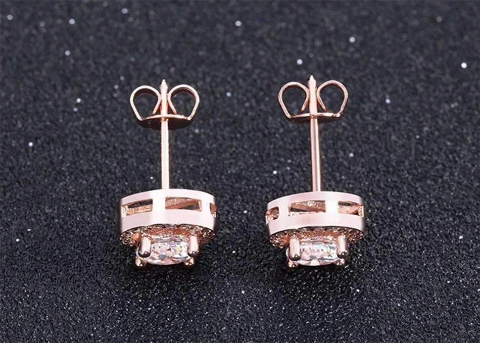 18K Gold Plated Enchanted Halo 3.32 Tcw Round Cut Simulated Diamond CZ Stud Earrings For Woman