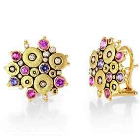 18K Ocean Pink/Purple Mix Sapphire & Diamond Earrings - E-90S