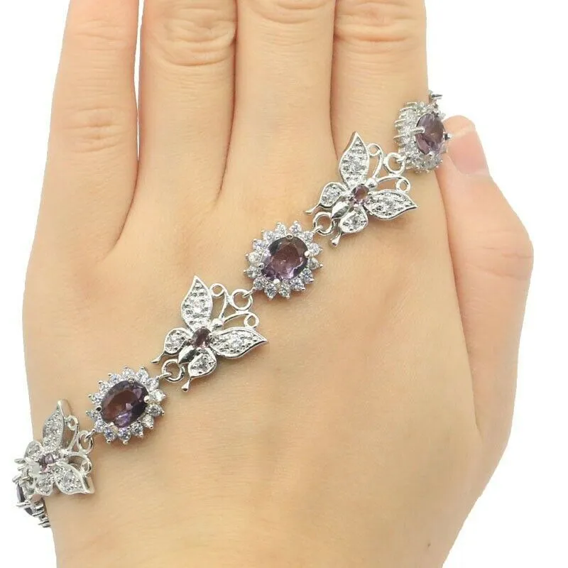 18k White Gold Plated Created Amethyst Butterfly Tennis Bracelet