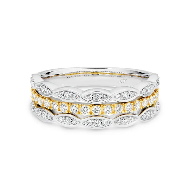 18K W/R/Y Gold Three Row Diamond Dress Ring