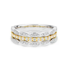 18K W/R/Y Gold Three Row Diamond Dress Ring