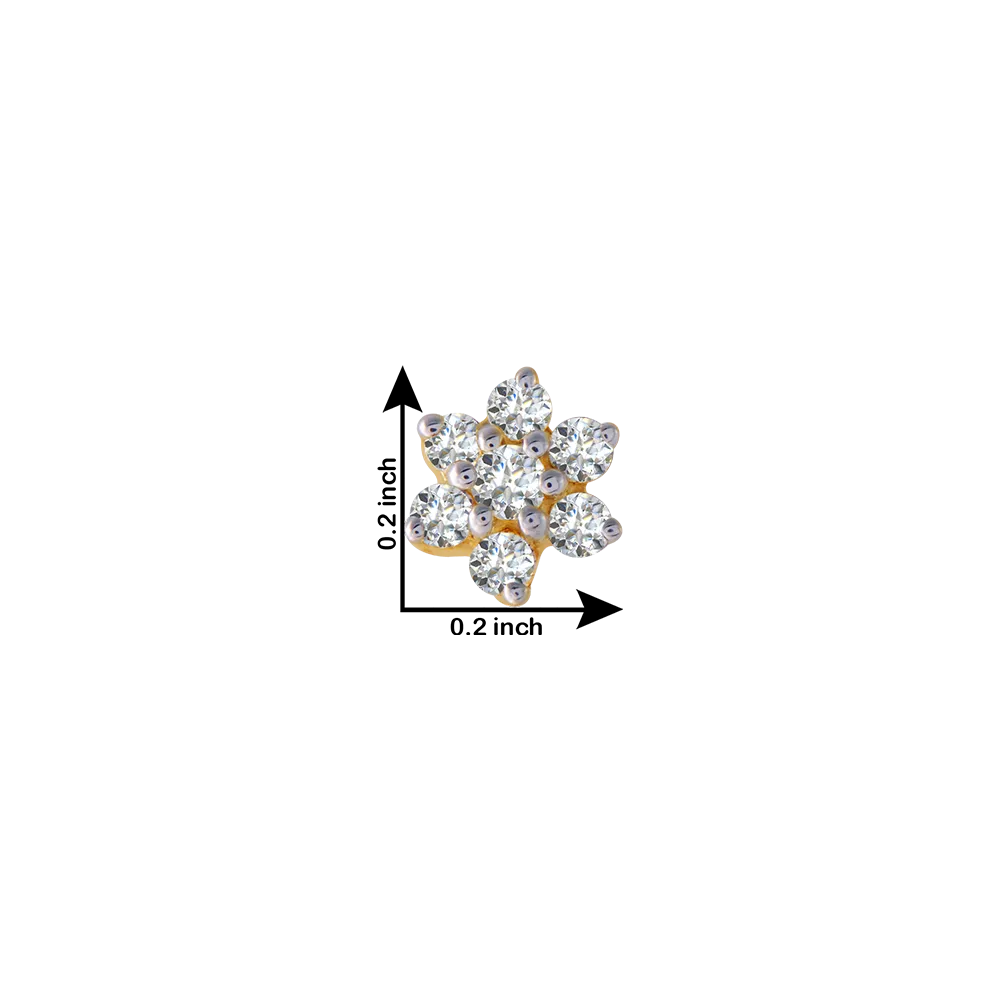 18KT (750) Yellow Gold And Diamond Nose Pin For Women