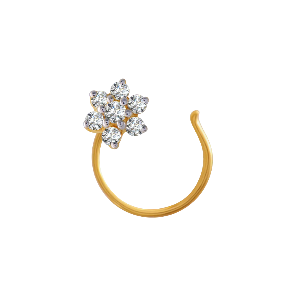 18KT (750) Yellow Gold And Diamond Nose Pin For Women