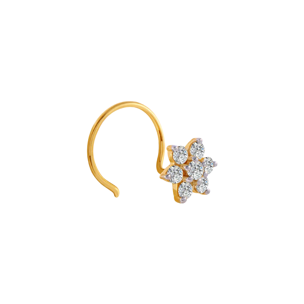 18KT (750) Yellow Gold And Diamond Nose Pin For Women