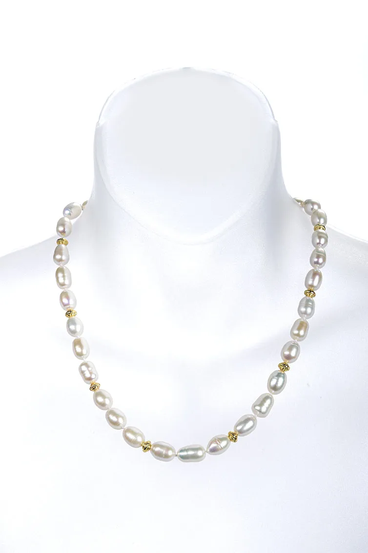 19" Single Strand Baroque Pearl Necklace with Gold Beadsj