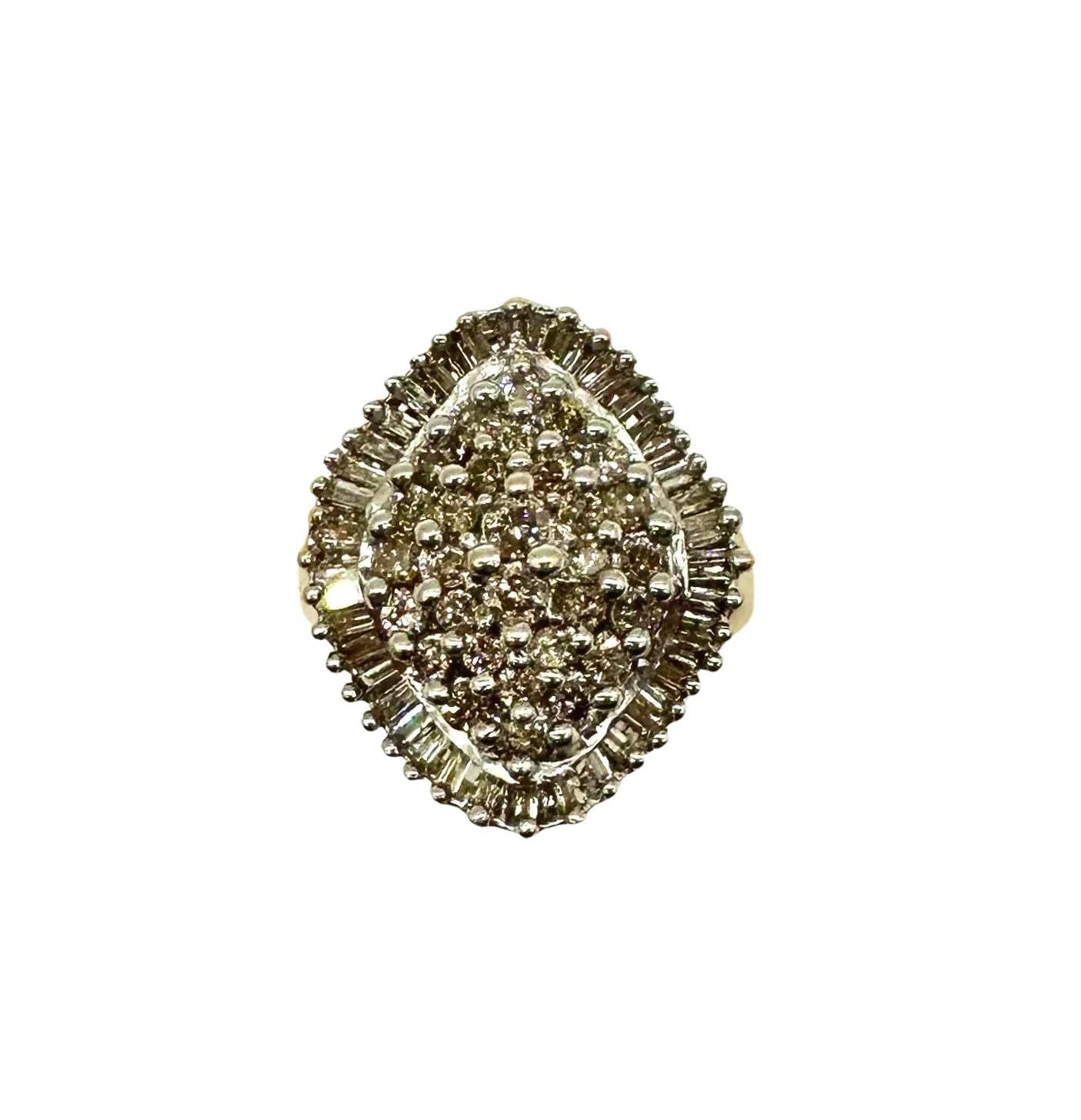 2 ctw Baguette and Round Diamond Cluster Ring