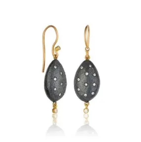 24K Gold and Oxidized Silver "Amanda" Medium Size Diamond Drop Earrings and Single  Diamond Drops