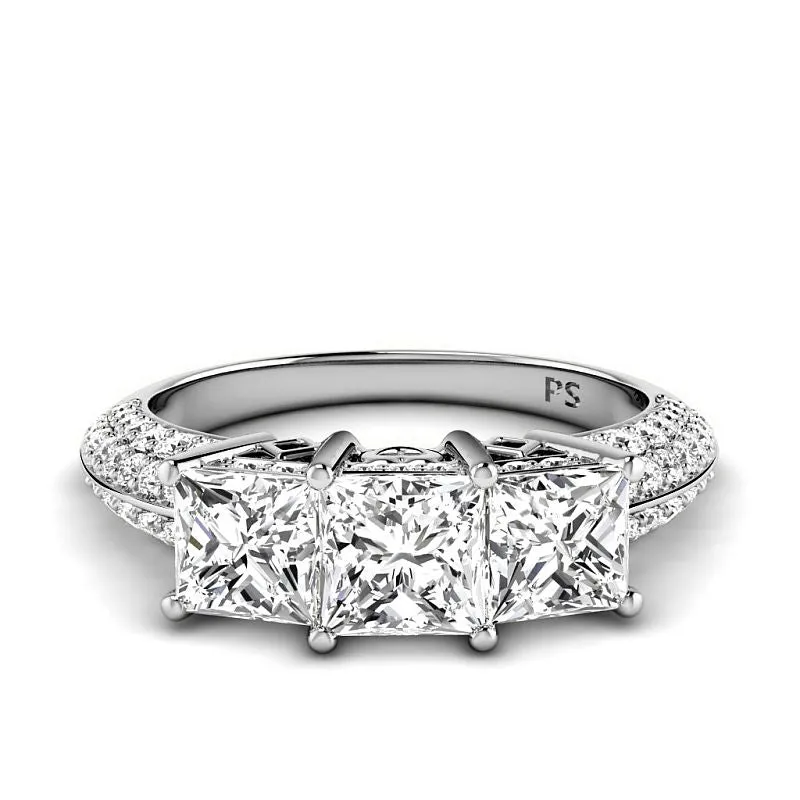 2.70-5.20 CT Round & Princess Cut Lab Grown Diamonds - Three Stone Ring