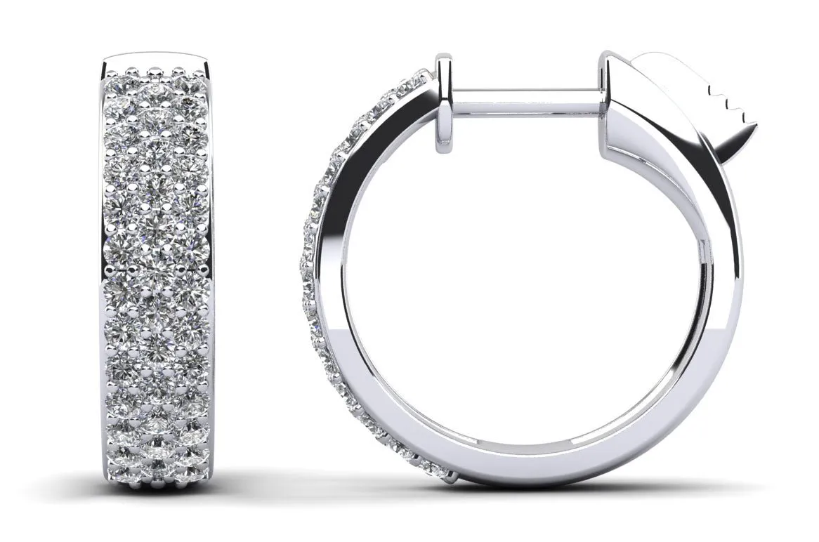 3 Row Huggie Diamond Hoop Earrings with 0.61 ct.(finished) 1.2mm