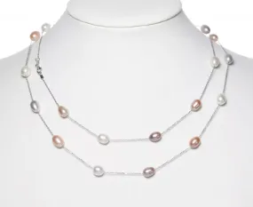 34 inches chain teardrop freshwater pearl necklace