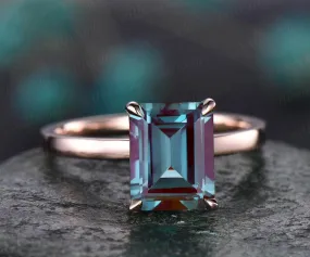 6x8mm emerald cut Alexandrite engagement ring 14k/18k rose gold vintage unique solitaire engagement ring wedding anniversary gift for her