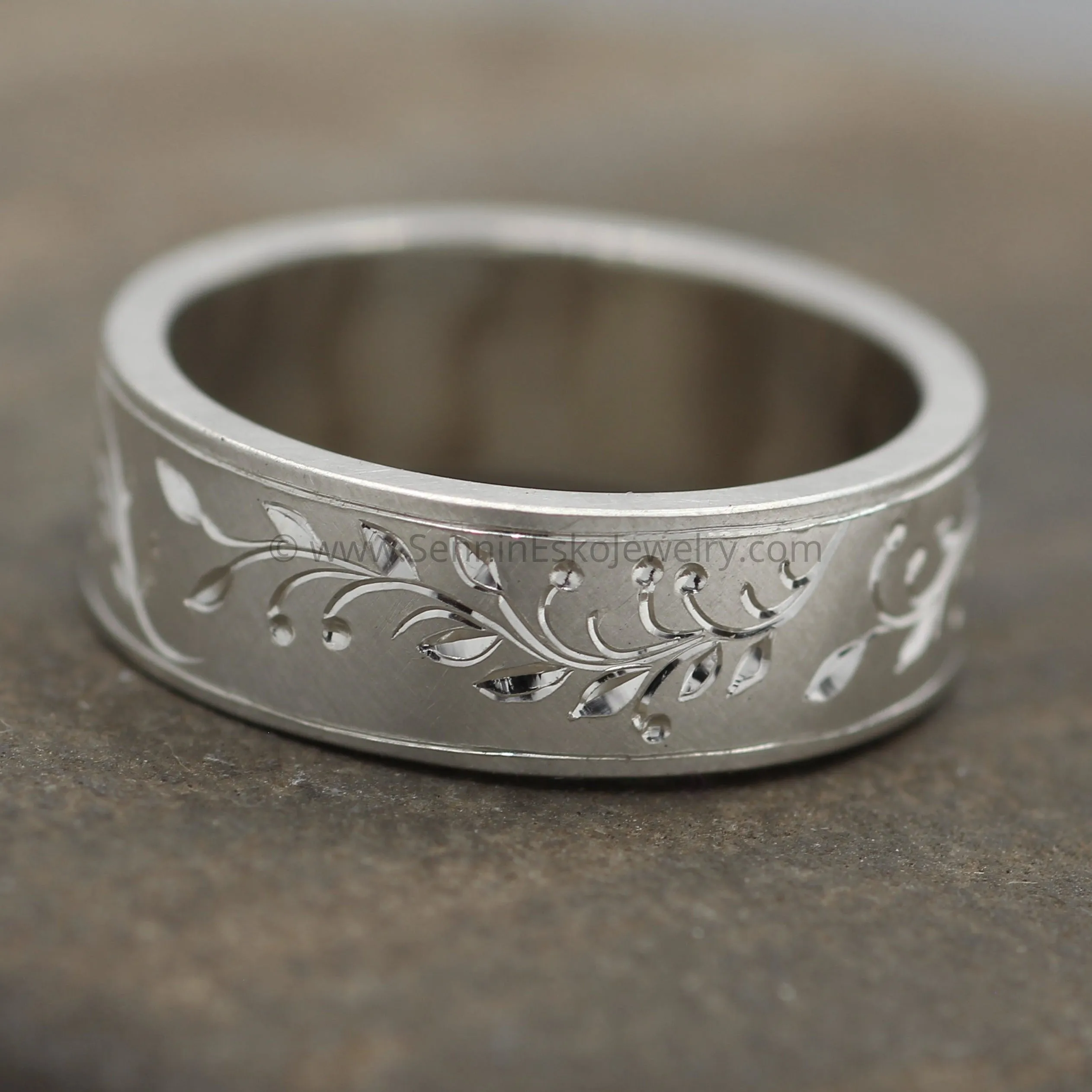 7x1.2mm Branches, Leaves & Berries Variation 1 - Silver Bright Cut Engraved Band