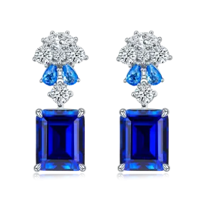 8.0 Carat Rectangular Lab-Created Sapphire Drop Earrings in S925 Silver Plated Platinum