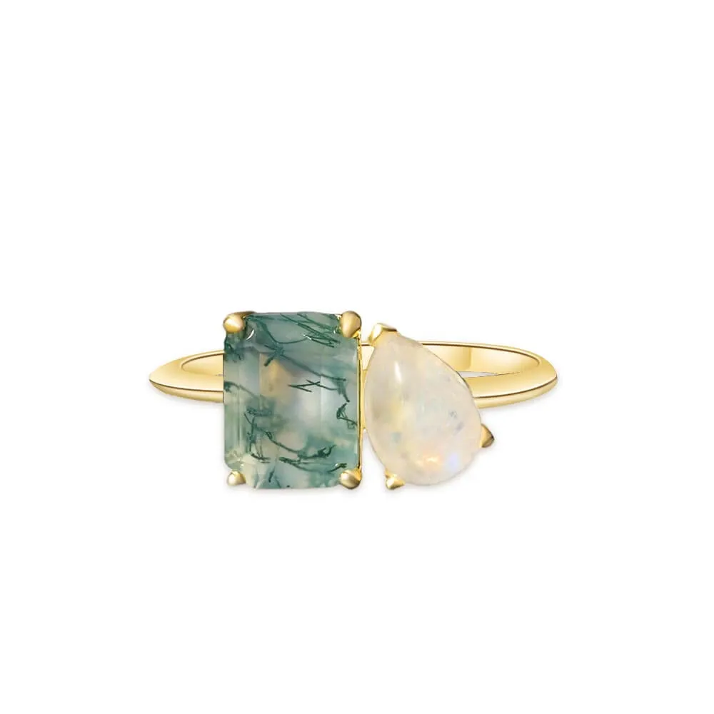 925 Silver Moss Agate Drop Shaped Ring