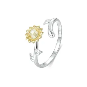 925 Silver Summer Gold Sunflower Ring