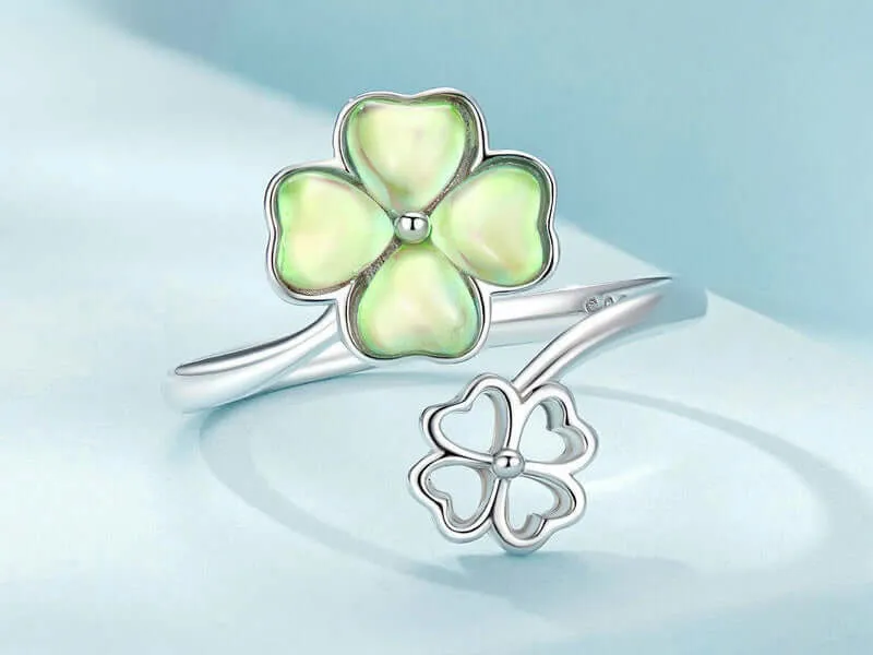 925 Silver Summer Lucky Four Leaf Clover Toi et Moi Rings