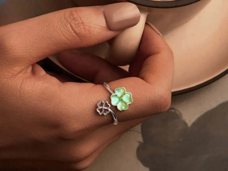 925 Silver Summer Lucky Four Leaf Clover Toi et Moi Rings