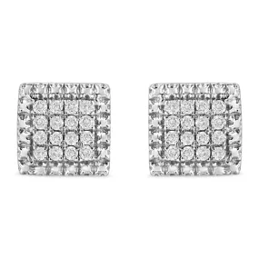 .925 Sterling Silver 1/6 Cttw Round-Cut Diamond Cluster Square Shaped Stud Earrings (I-J Color, I2-I3 Clarity)