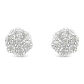 .925 Sterling Silver 1/6 Cttw Round-Cut Diamond Miracle-Set Floral Cluster Button Stud Earrings (I-J Color, I2-I3 Clarity)