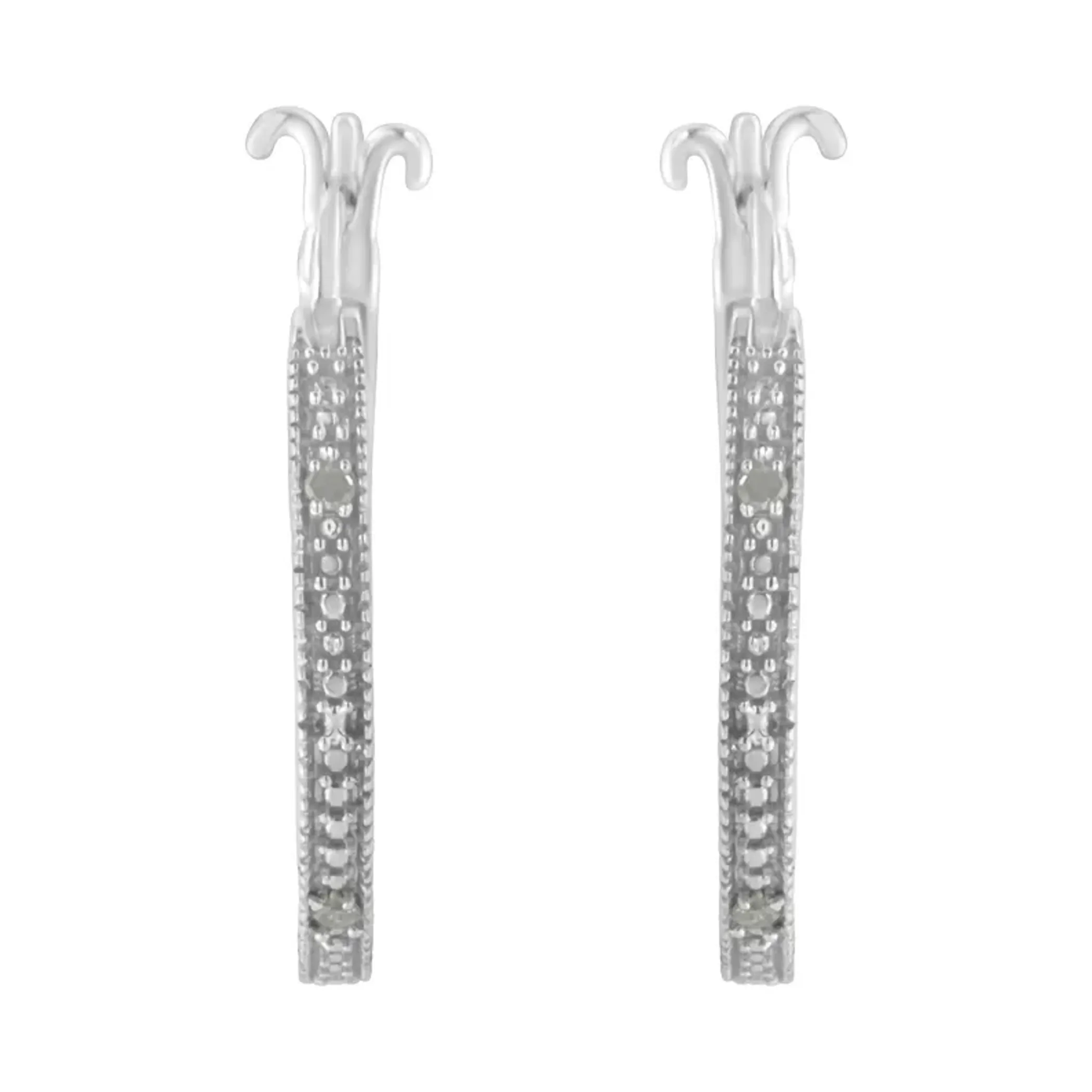 .925 Sterling Silver Miracle-Set Diamond Pave Style Hoop Earrings (I-J Color, I3 Clarity)