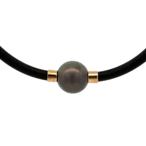 9K Yellow Gold Tahitian 13-14mm Cultured Pearl Neoprene Necklace