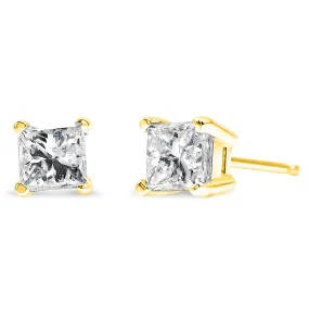 AGS Certified 1/2 Cttw Princess-Cut Square Diamond 4-Prong Solitaire Stud Earrings in 14K Yellow Gold (N-O Color, VS1-VS2 Clarity)