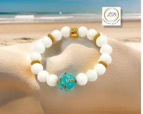 Alabaster & Turquoise Gemstone Enamel Beaded Bracelet