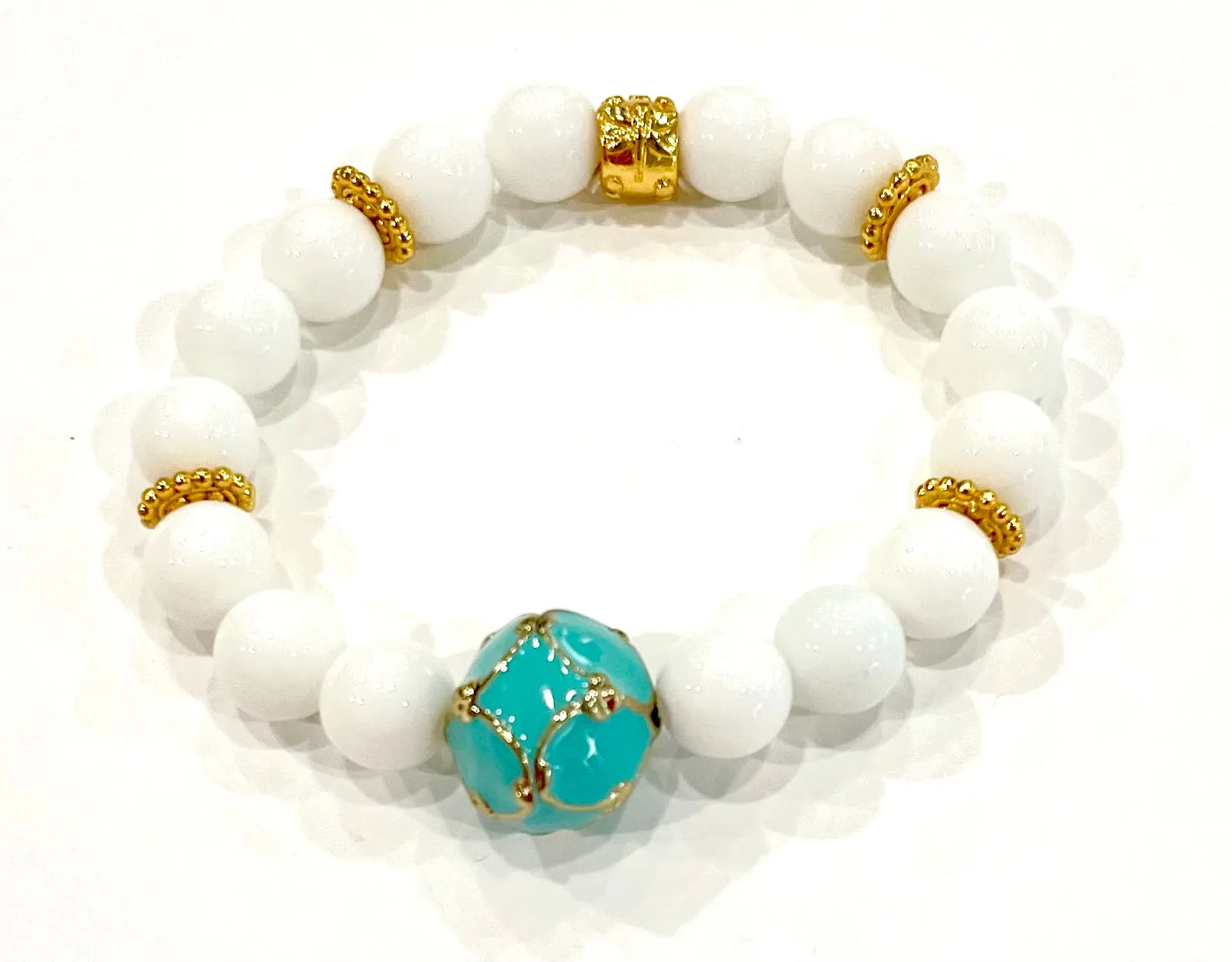 Alabaster & Turquoise Gemstone Enamel Beaded Bracelet