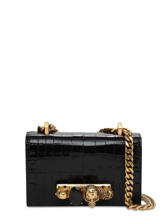 Alexander McQueen   Mini Jeweled croc embossed shoulder bag 