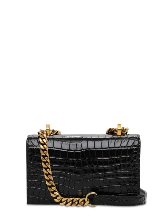 Alexander McQueen   Mini Jeweled croc embossed shoulder bag 