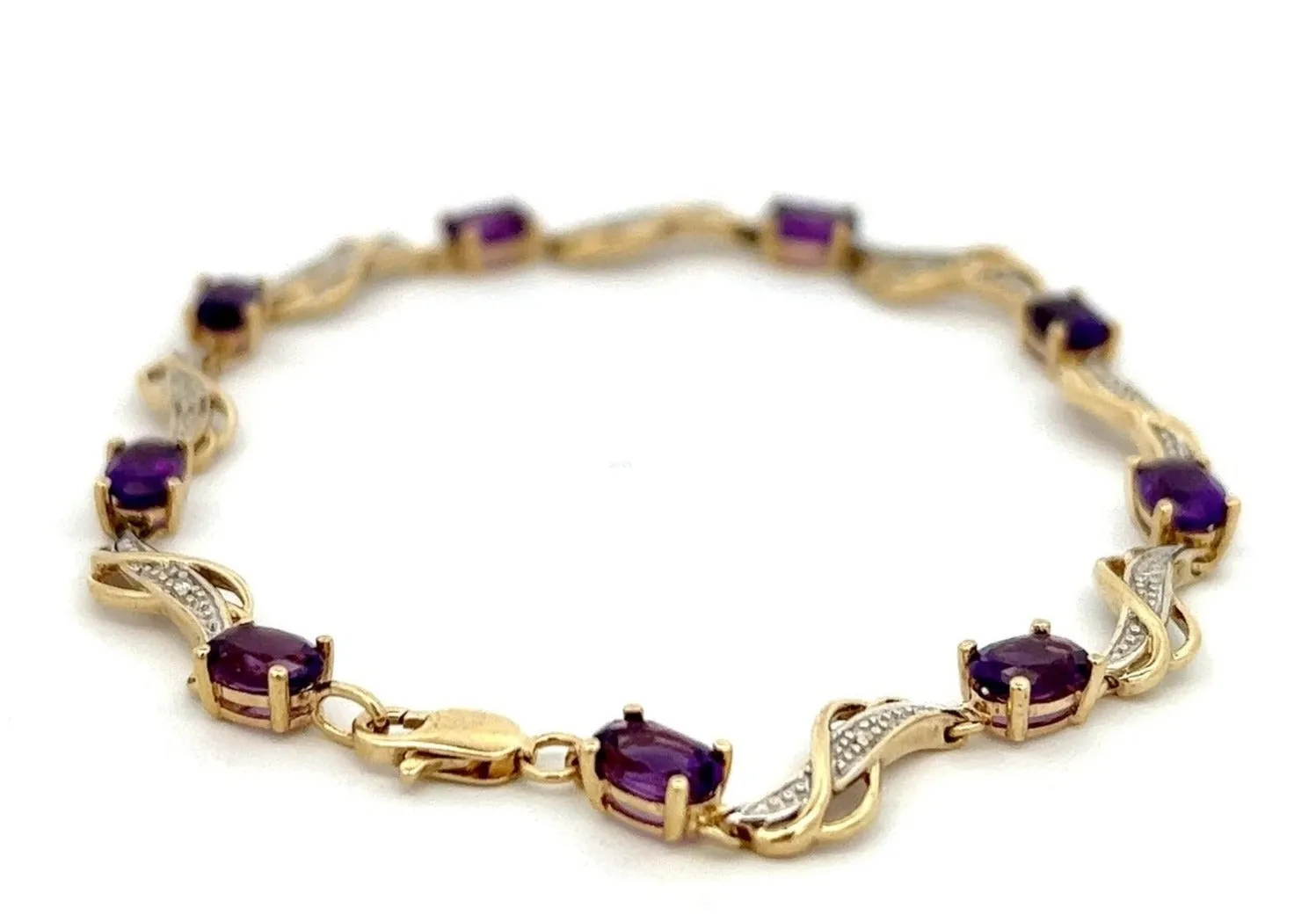 Amethyst & Diamond 9ct Yellow Gold Bracelet