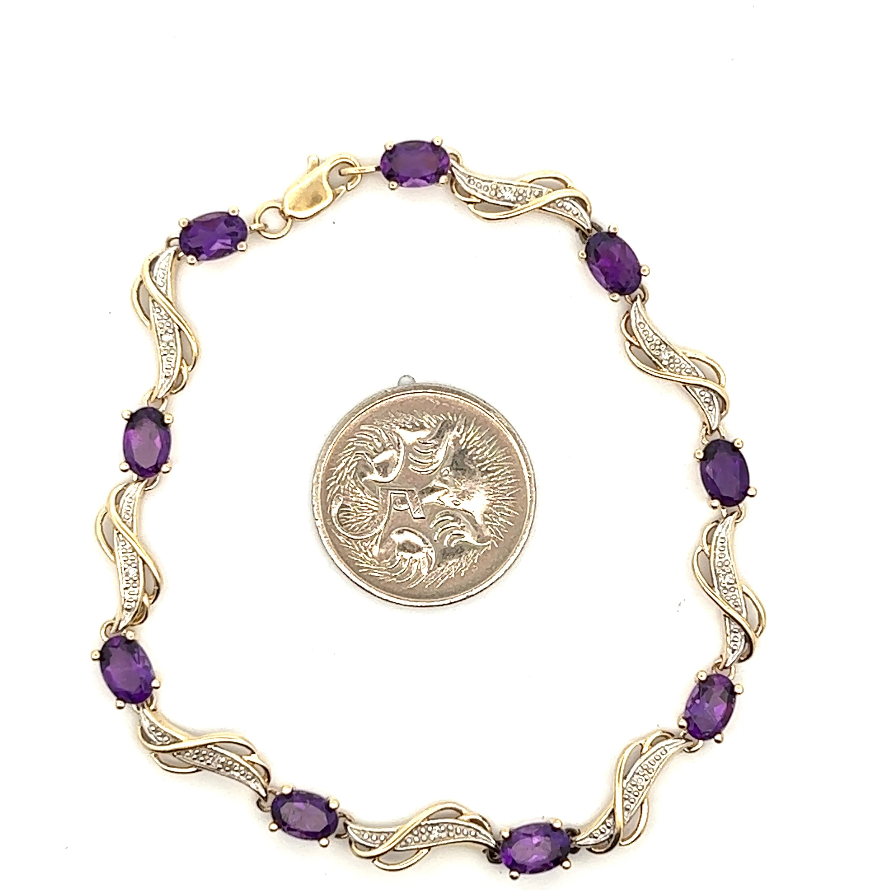 Amethyst & Diamond 9ct Yellow Gold Bracelet