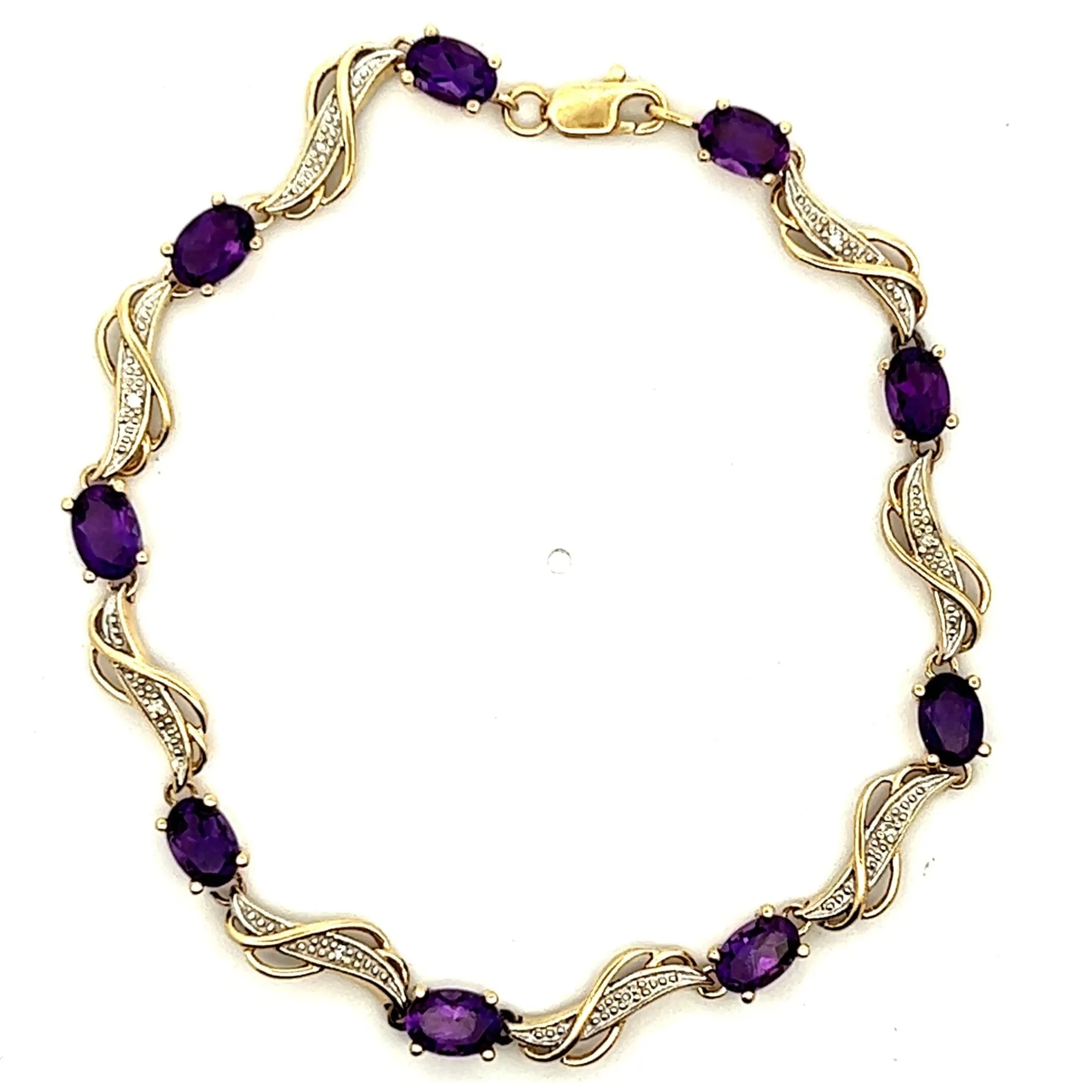 Amethyst & Diamond 9ct Yellow Gold Bracelet