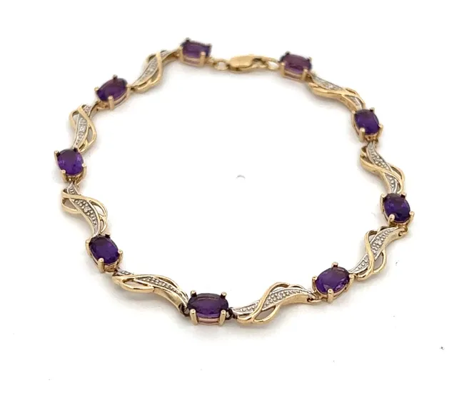 Amethyst & Diamond 9ct Yellow Gold Bracelet