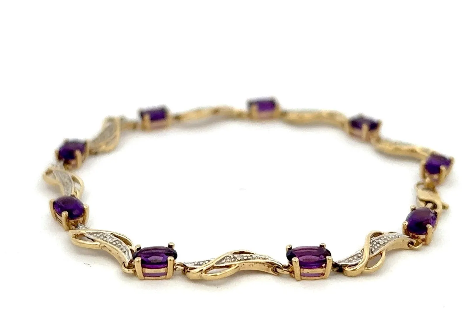 Amethyst & Diamond 9ct Yellow Gold Bracelet