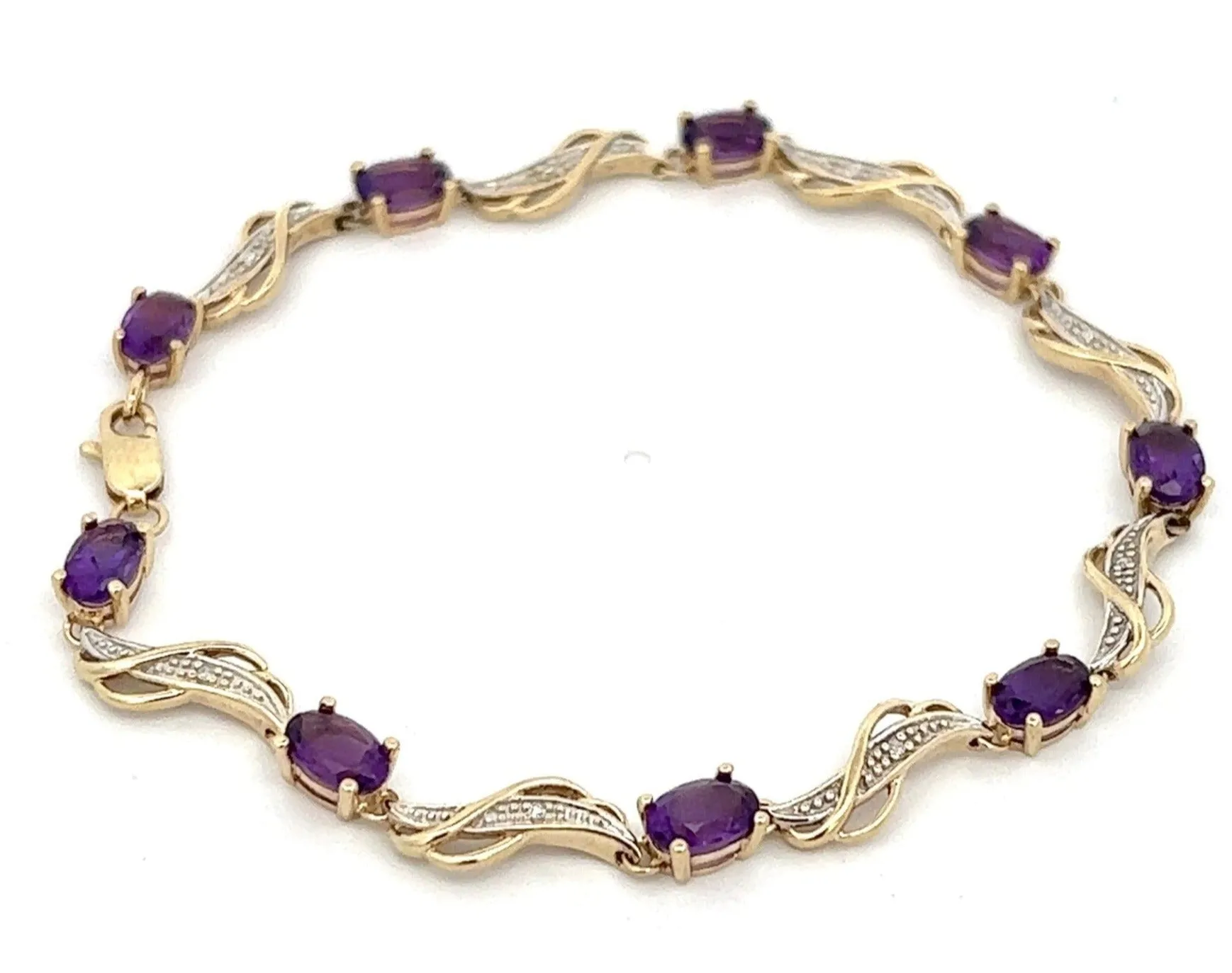 Amethyst & Diamond 9ct Yellow Gold Bracelet