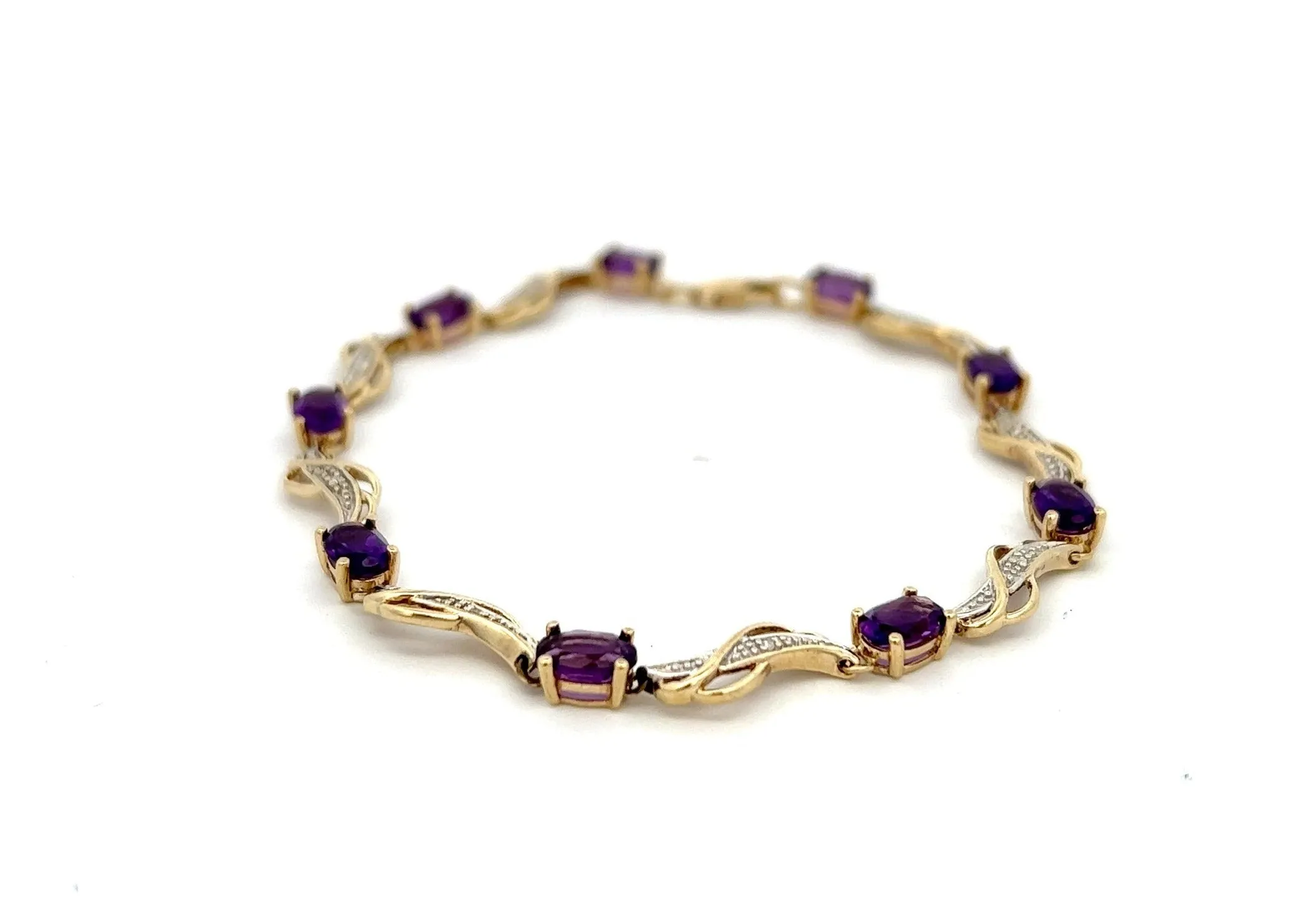 Amethyst & Diamond 9ct Yellow Gold Bracelet