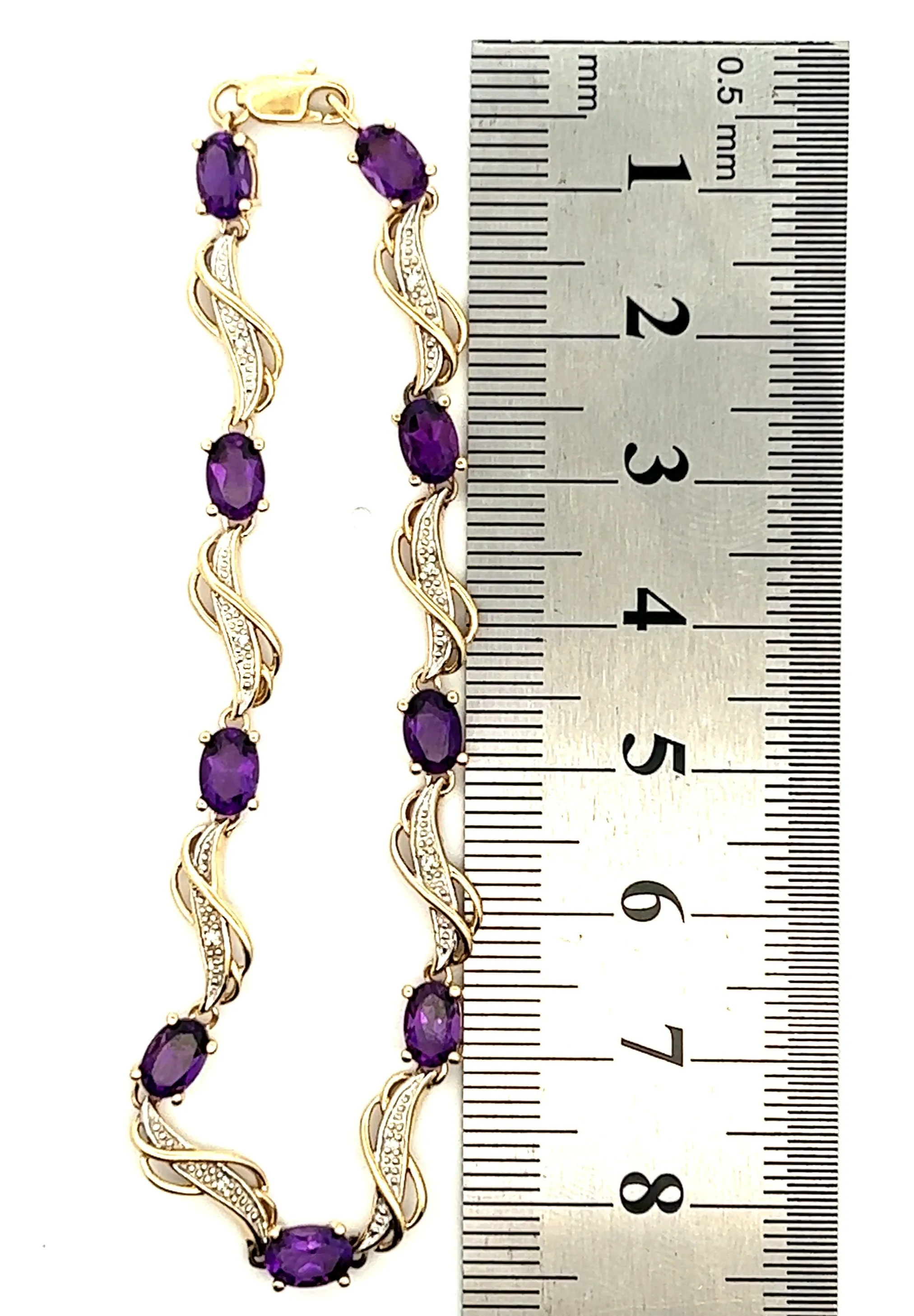 Amethyst & Diamond 9ct Yellow Gold Bracelet