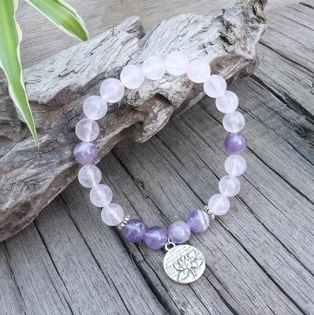 Amethyst & Rose Quartz Mala Bracelet/Necklace/Set