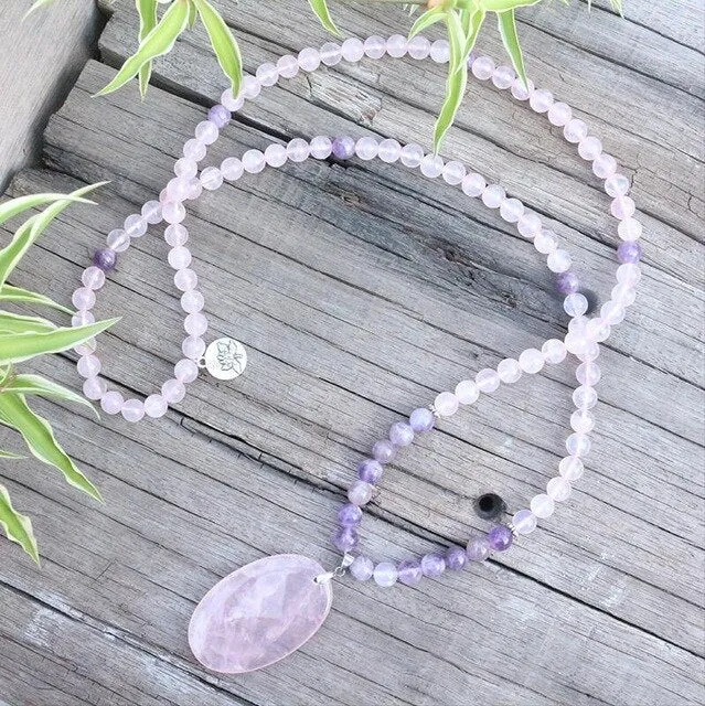 Amethyst & Rose Quartz Mala Bracelet/Necklace/Set